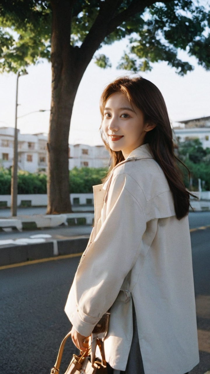 00011-315361336-cinematic photo A girl stands alone outdoors with long brown hair,wearing a white shirt,a gray skirt,and a jacket. She smiles,he.png